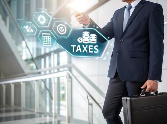 Bookkeeping Services London 8 man suit is holding briefcase sign that says tax 1336851 6654